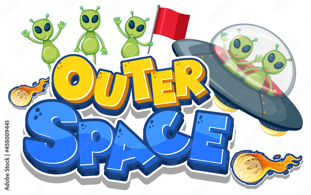 Fototapeta premium Outer Space logo with many aliens