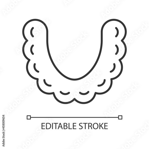 Teeth aligners linear icon. Straightening teeth equipment. Orthodontic device for healthy teeth. Thin line customizable illustration. Contour symbol. Vector isolated outline drawing. Editable stroke
