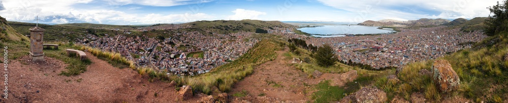 Puno city and Titicaca lake panoramic view from Peru