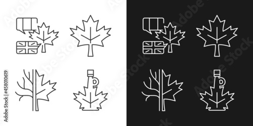 Maple leaf significance linear icons set for dark and light mode. National emblem of Canada. Maple leaf symbol. Customizable thin line symbols. Isolated vector outline illustrations. Editable stroke