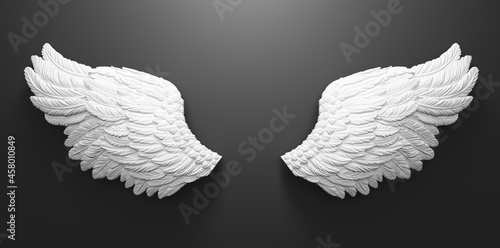 White angel wings on black wall template