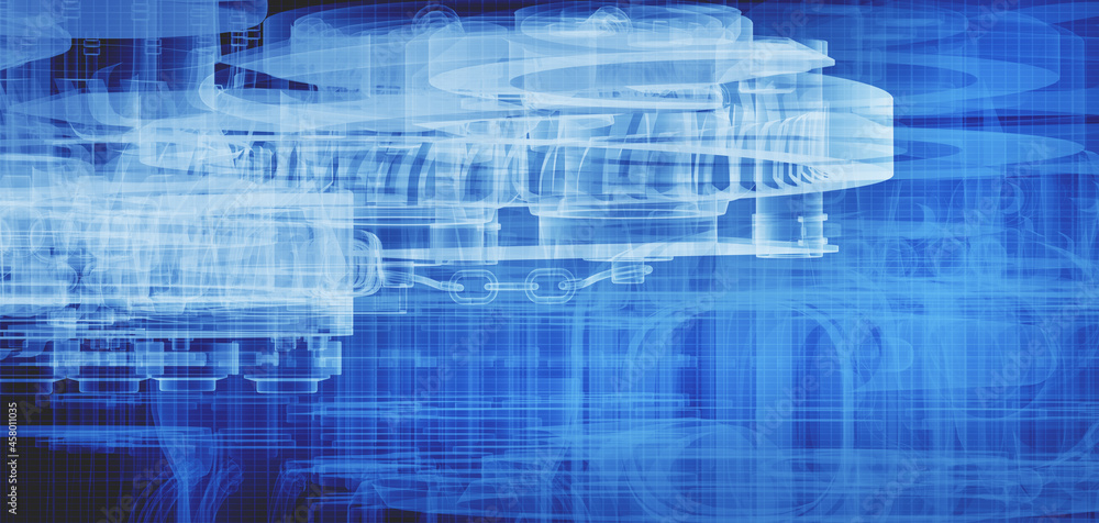 Fototapeta premium Blueprint project of engine design with gears