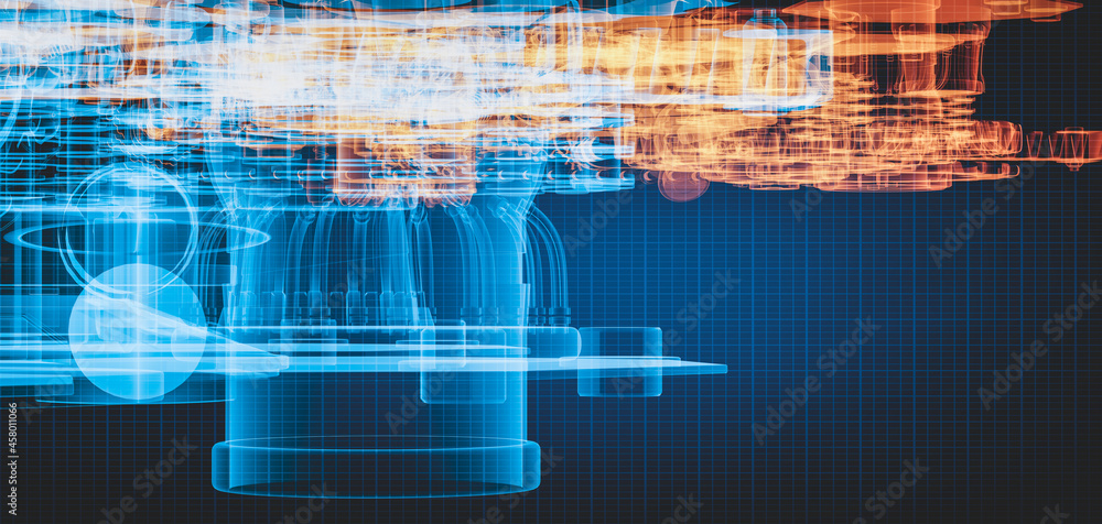 Blueprint project of engine design with gears