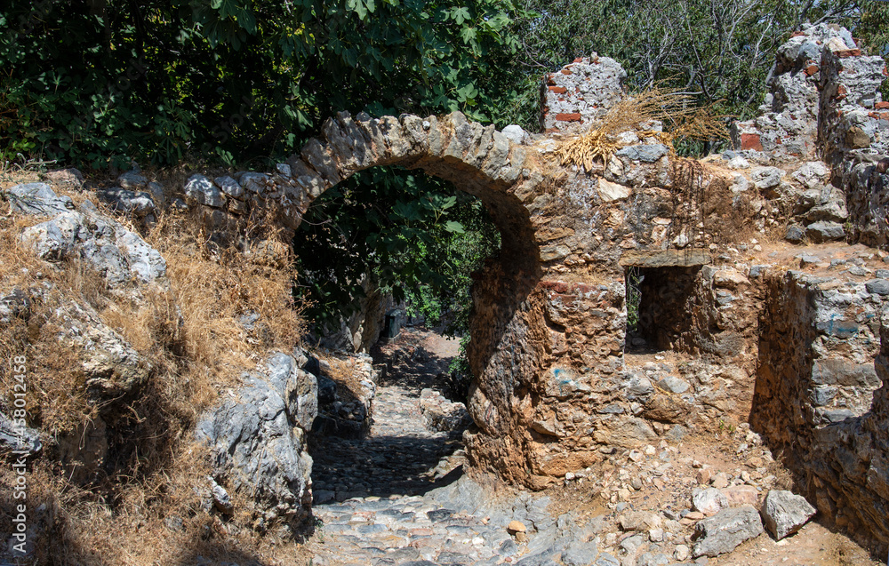 Ancient stone arch passage on the territory of the fortress in Alanya