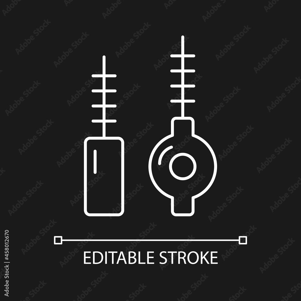 Interdental brushes white linear icon for dark theme. Cleaning out food particles and plaque. Thin line customizable illustration. Isolated vector contour symbol for night mode. Editable stroke Interdental brushes white linear icon for dark theme. Cleaning out food particles and plaque. Thin line customizable illustration. Isolated vector contour symbol for night mode. Editable stroke