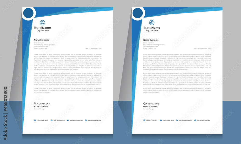 Letterhead format template, business style letterhead design template. Company letterhead template designs. A4 size template