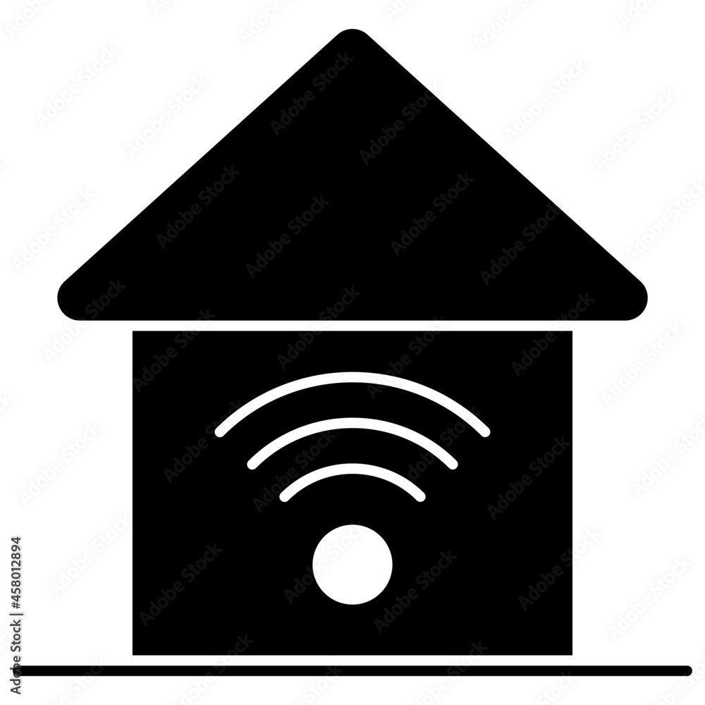 Wifi signals with building, icon of smart home Wifi signals with building, icon of smart home