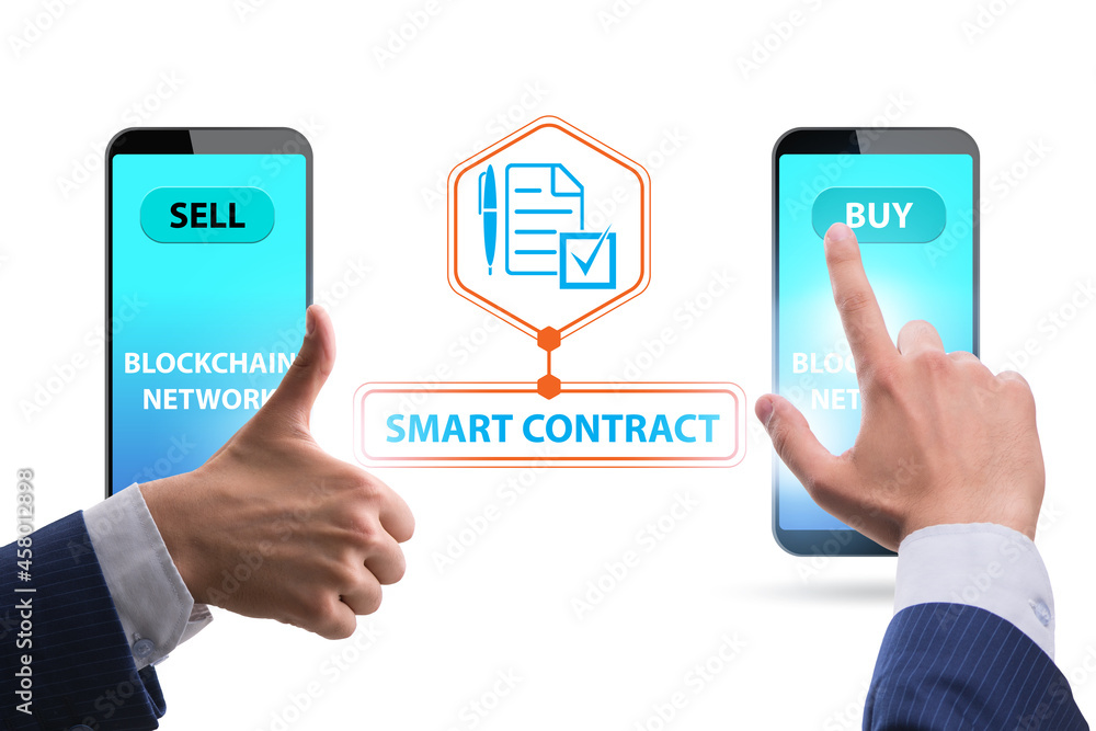 Businessman using mobile smartphones in smart contracts Businessman using mobile smartphones in smart contracts