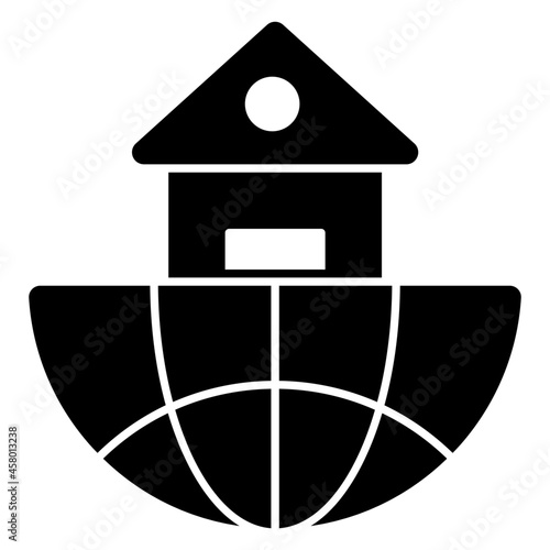 An editable design icon of globe with building, urbanization

