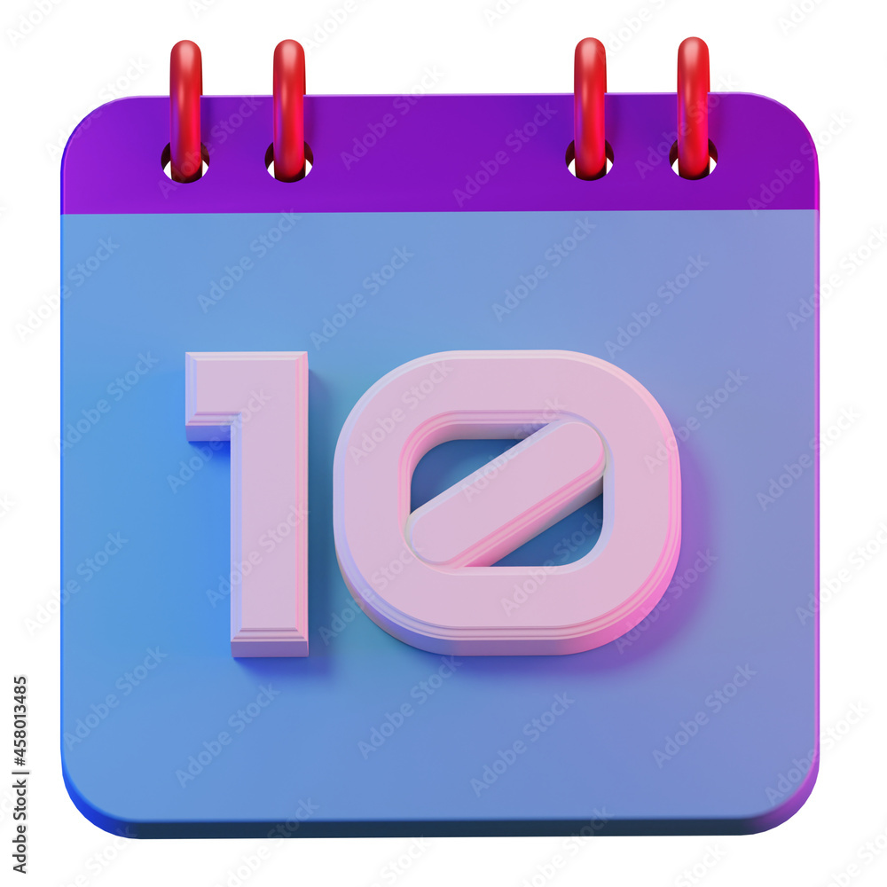 3D Render isolated symbol calendar of 10 days for daily reminder or planning 3D Render isolated symbol calendar of 10 days for daily reminder or planning