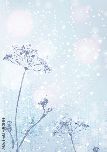 winter snowy vector background with hand drawn floral elements