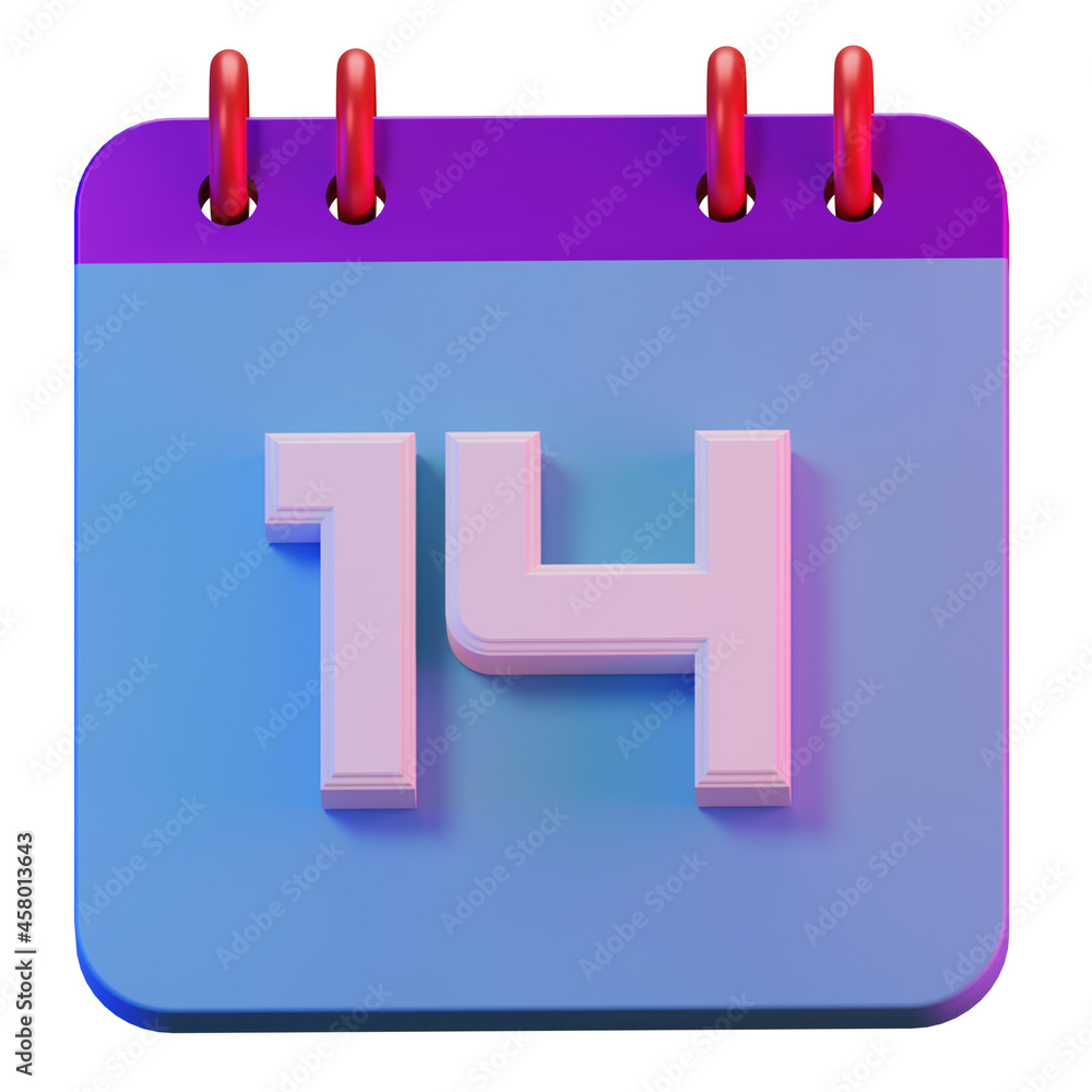 3D Render isolated symbol calendar of 14 days for daily reminder or planning 3D Render isolated symbol calendar of 14 days for daily reminder or planning