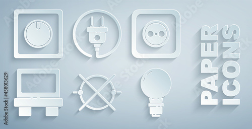 Set Electric circuit scheme, Electrical outlet, Fuse, Light bulb with concept of idea, plug and light switch icon. Vector