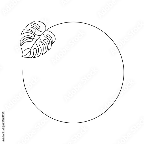 Monstera leaf. Drawing with a circle for the inscription.