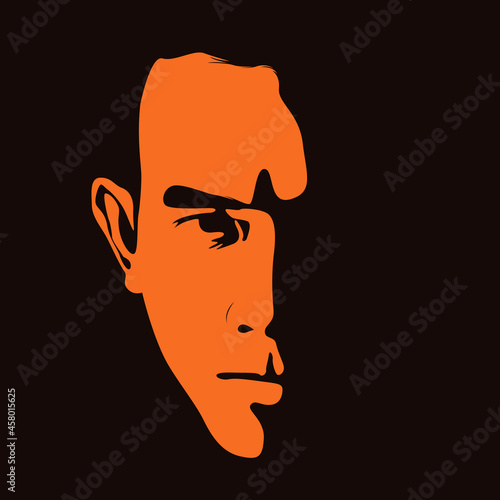 Man Face silhouette in contrast backlight. Vector. Illustration.