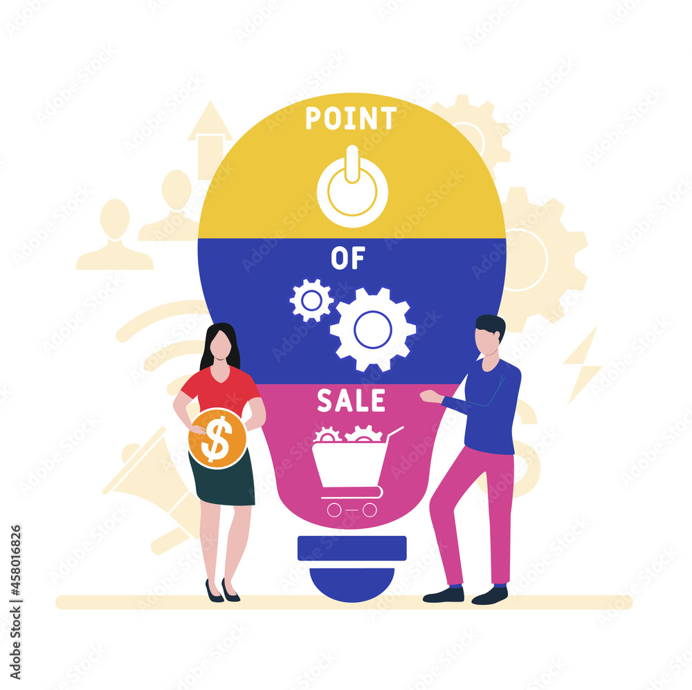 Flat design with people. POS - Point of Sale acronym. business concept background. Vector illustration for website banner, marketing materials, business presentation, online advertising Flat design with people. POS - Point of Sale acronym. business concept background. Vector illustration for website banner, marketing materials, business presentation, online advertising