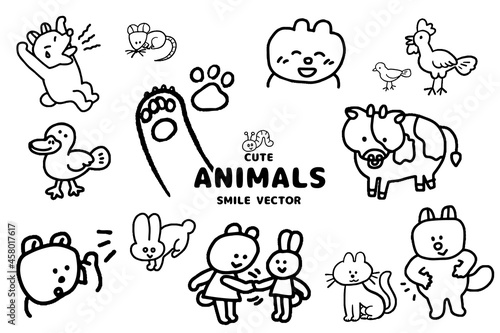 Smiling animals hand drawing vector.