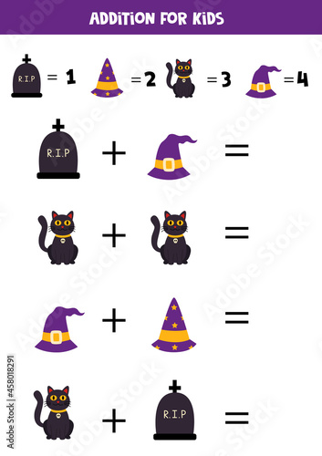 Addition for kids with cute Halloween elements.