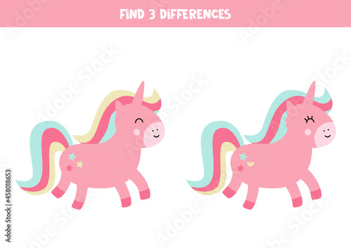 Find three differences between two cute unicorns.