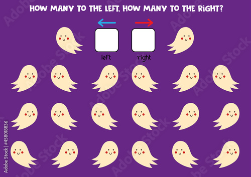 Left or right with cute Halloween ghost. Logical worksheet for preschoolers.