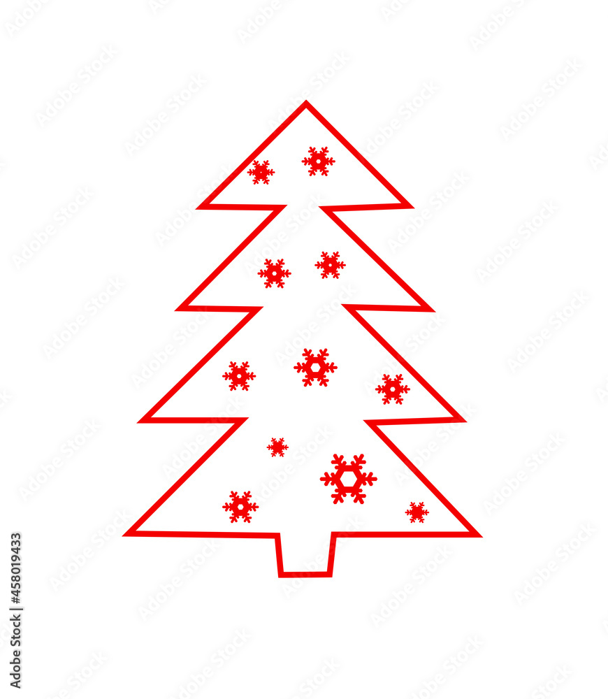 White Christmas tree with a red outline and red snowflakes White Christmas tree with a red outline and red snowflakes