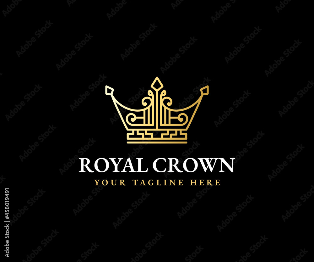 Royal golden crown king & queen logo template majestic coronet and luxury tiara silhouette Royal golden crown king & queen logo template majestic coronet and luxury tiara silhouette