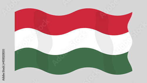Free Download Detailed flat vector illustration of a flying flag of Hungary on a light background. Correct aspect ratio. - GFXLoad