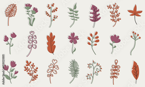 Flower herbarium. Autumn. Lovely flowers. Print with flowers.
