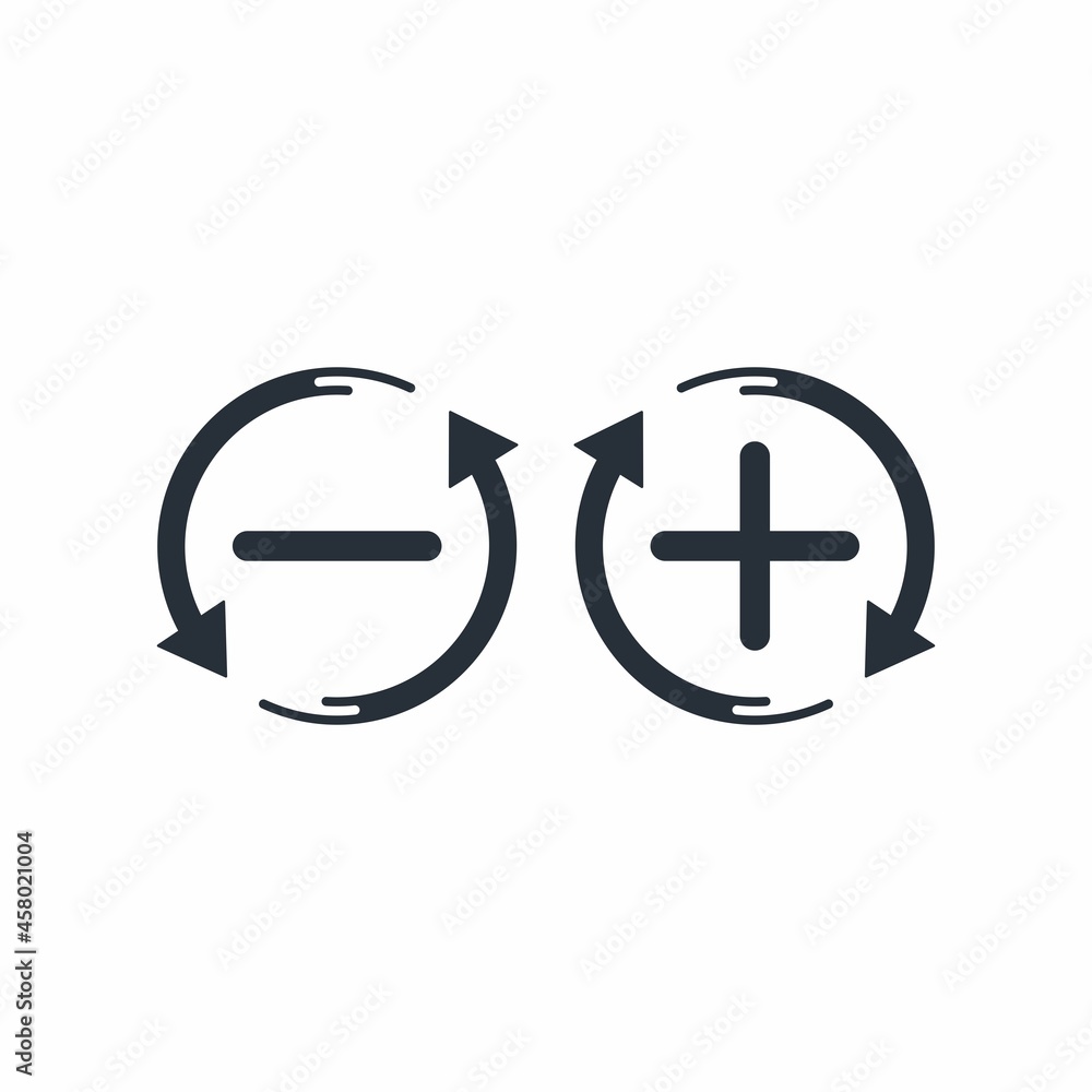 Fototapeta premium Settings buttons. Plus, minus. Remove add. Vector linear icon isolated on white background.