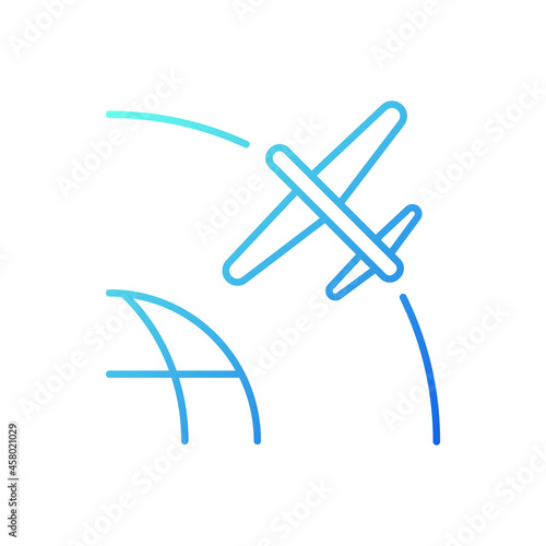 Drone Satellite gradient linear vector icon. Rotation of drone satelite in geostationary orbit. Modern technologies. Thin line color symbol. Modern style pictogram. Vector isolated outline drawing