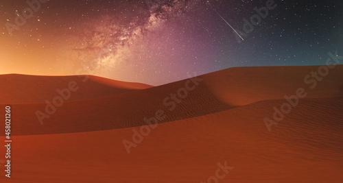 Desert Night Sky Milkyway 3D Rendering