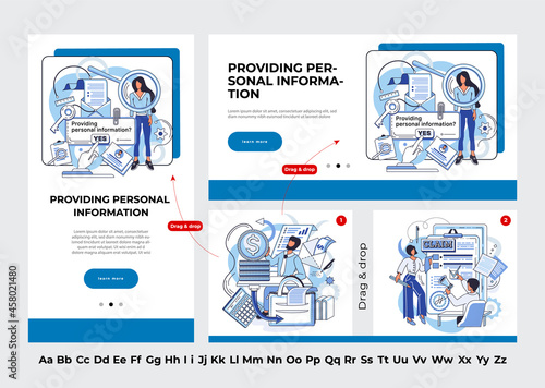 People provide and update personal information, registration claim documents, metaphors set. Tax filing, report your income information. Tax credits and expenses, financial report. Creative metaphor