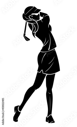 Female Golfer, Swinging Golf Club Silhouette