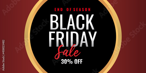 End of season Black friday sale background banner with 30 percent discount letter and golden round shape.