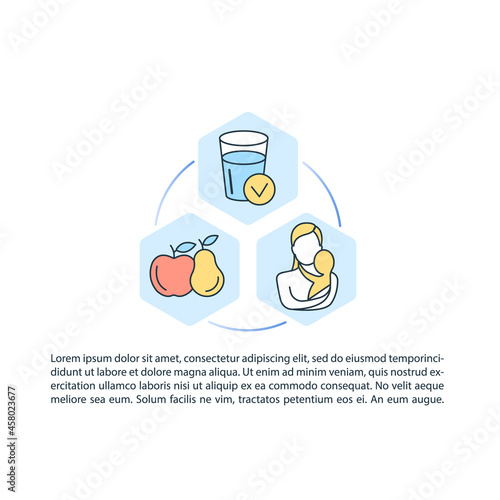 Fluid source for child concept line icons with text. PPT page vector template with copy space. Brochure, magazine, newsletter design element. Replenish water linear illustrations on white