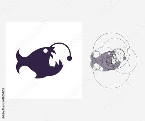 Vector angler fish in golden ratio style. Editable illustration