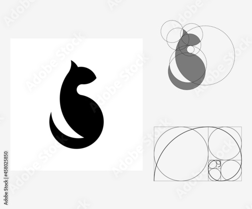 Vector cat in golden ratio style. Editable illustration