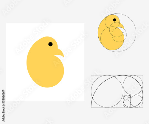 Vector chick in golden ratio style. Editable illustration