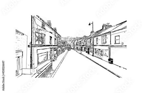 Building view with landmark of Kingston upon Hull is the city in England. Hand drawn sketch illustration in vector.