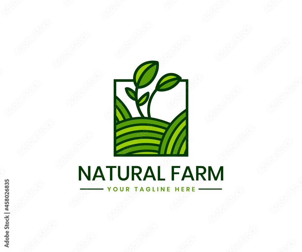 organic farming logo unique concept template with Green landscape plant tree leaf and natural color organic product branding logotype organic farming logo unique concept template with Green landscape plant tree leaf and natural color organic product branding logotype