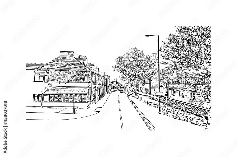 Fototapeta premium Building view with landmark of Kingston upon Hull is the city in England. Hand drawn sketch illustration in vector.