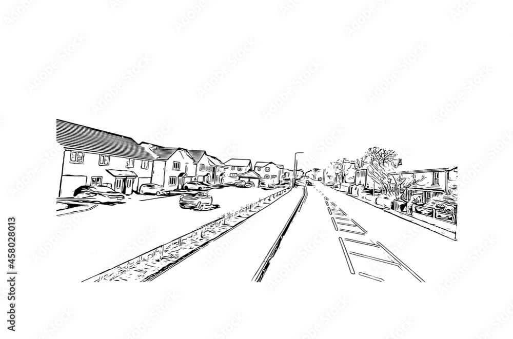 Obraz premium Building view with landmark of Kingston upon Hull is the city in England. Hand drawn sketch illustration in vector.