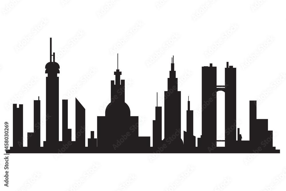 City skyline vector black silhouette isolated on a white background.