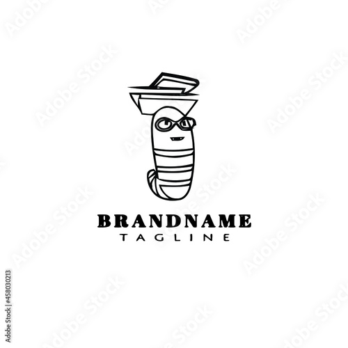 bookworm logo cartoon icon design black isolated vector illustration