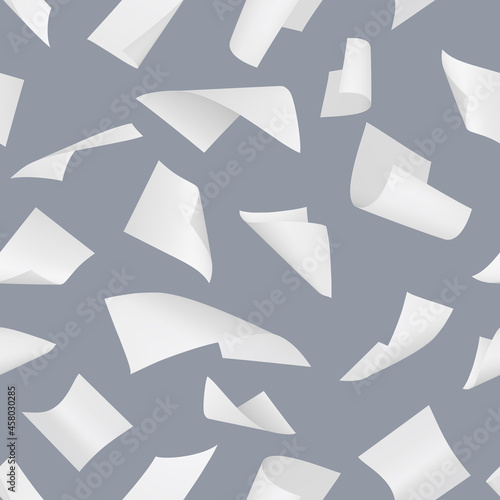 Pattern falling sheets. Empty papers wind symbols blank stack foil decent vector seamless background for textile project design