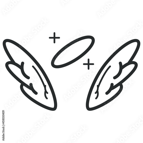 Cartoon angel wing with nimbus vector icon isolated on a white background.