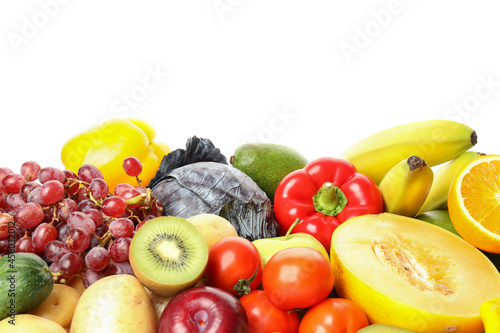 Different vegetables and fruits isolated on white background