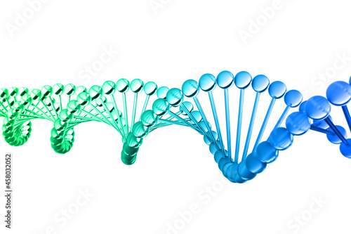 3D Rendering Illustration of DNA Helix Structure Isolated on White Background. Medicine, Science, Biochemistry Concept
