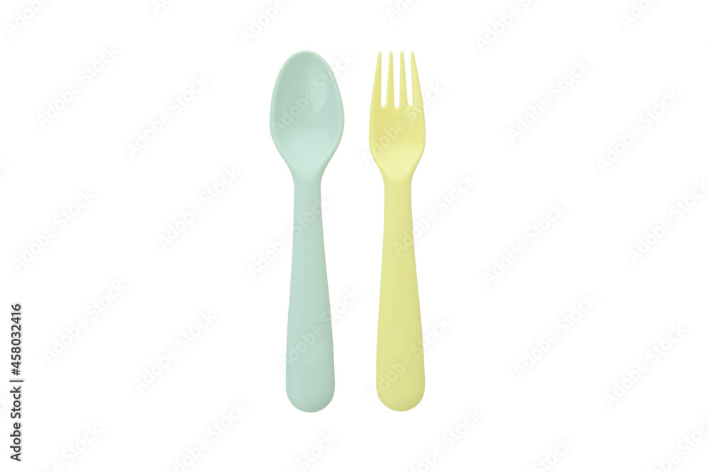 Plastic fork and spoon isolated on white background Plastic fork and spoon isolated on white background