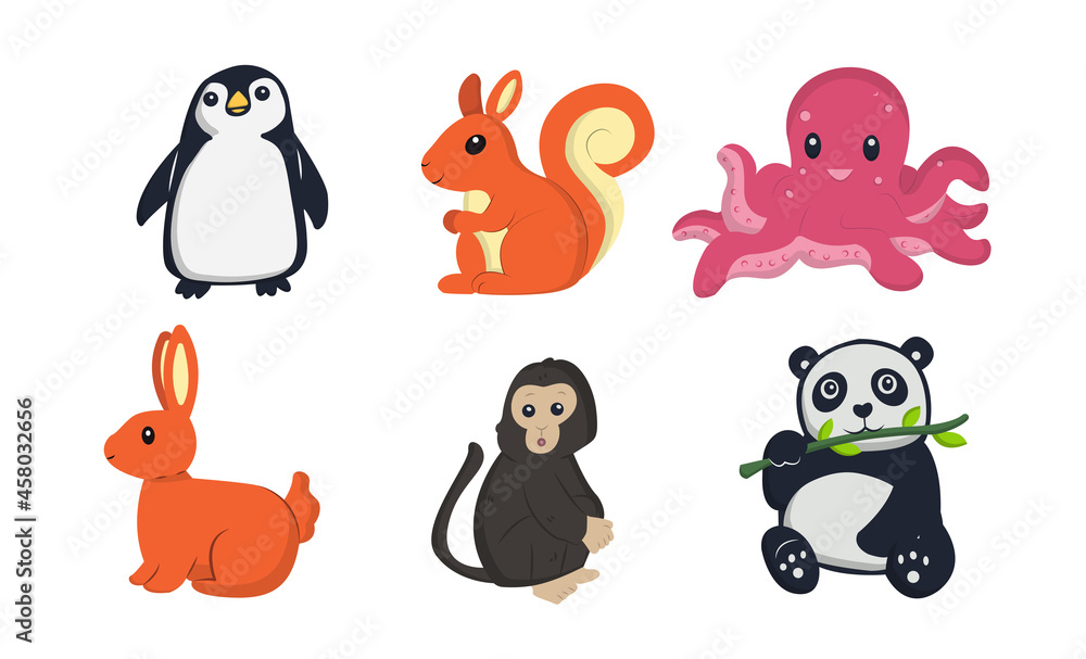 Set of Cute Animals in Flat Design Set of Cute Animals in Flat Design